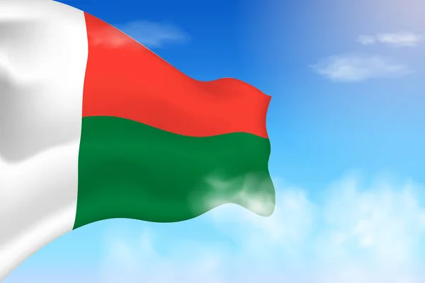 Bandera Madagascar Las Nubes Bandera Vectorial Ondeando Cielo Día Nacional — Vector de stock