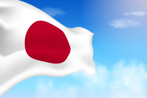 Japan Flag Clouds Vector Flag Waving Sky National Day Realistic — Stock vektor