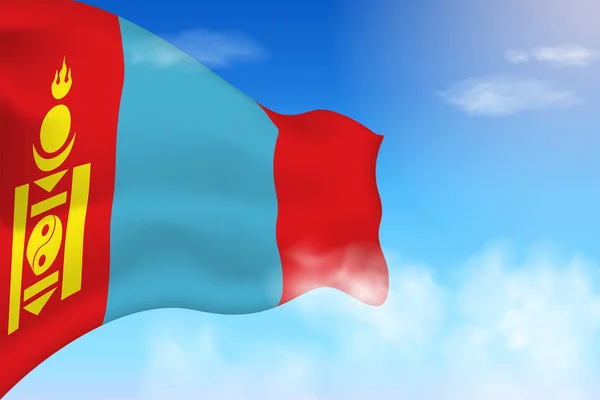 Bandera Mongolia Las Nubes Bandera Vectorial Ondeando Cielo Día Nacional — Vector de stock