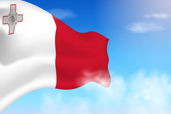 Malta Flag Clouds Vector Flag Waving Sky National Day Realistic — ストックベクタ
