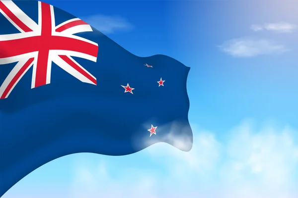 Bulutlarda Yeni Zelanda Bayrağı Gökyüzünde Dalgalanan Vektör Bayrağı Ulusal Gün — Stok Vektör
