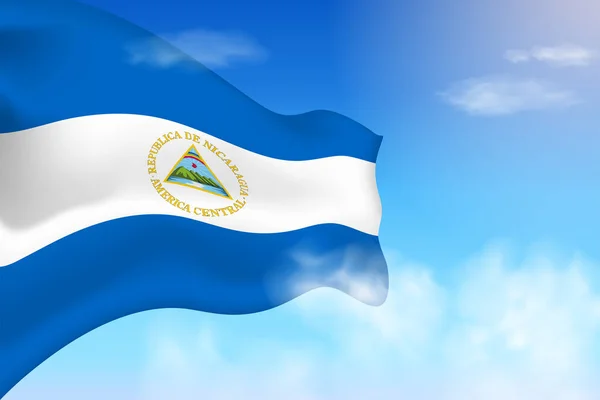 Nicaragua Flag Clouds Vector Flag Waving Sky National Day Realistic — ストックベクタ