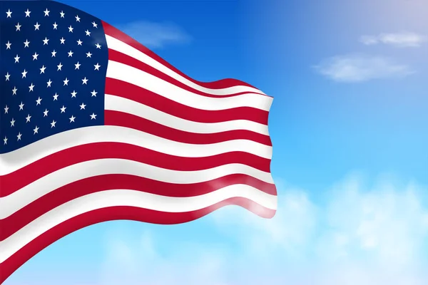United States Flag Clouds Vector Flag Waving Sky National Day — 图库矢量图片