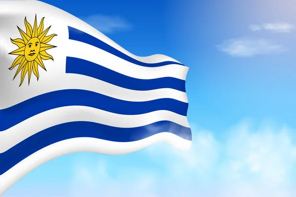 Uruguay Flag Clouds Vector Flag Waving Sky National Day Realistic — Stockový vektor