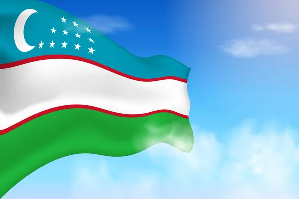 Флаг Узбекистана Облаках Векторный Флаг Машущий Небе Национальный День Реалистичной — стоковый вектор