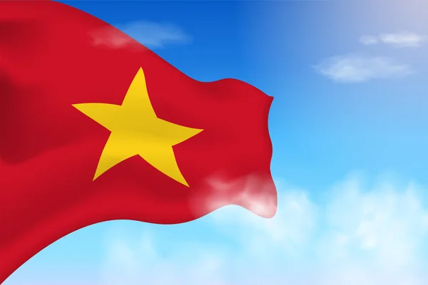 Bandera Vietnam Las Nubes Bandera Vectorial Ondeando Cielo Día Nacional — Vector de stock