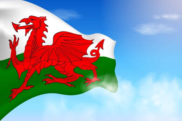 Wales Flag Clouds Vector Flag Waving Sky National Day Realistic — Stockvector