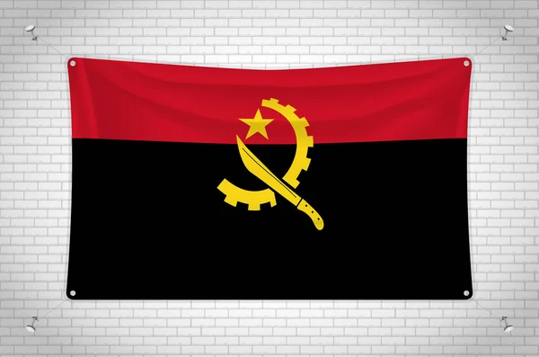 Angola Flag Hanging Brick Wall Drawing Flag Attached Wall Neatly — ストックベクタ