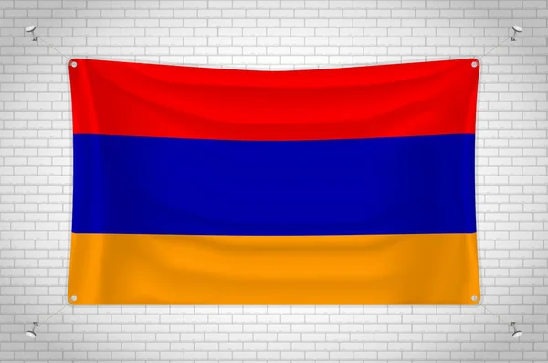 Armenia Flag Hanging Brick Wall Drawing Flag Attached Wall Neatly — Stok Vektör