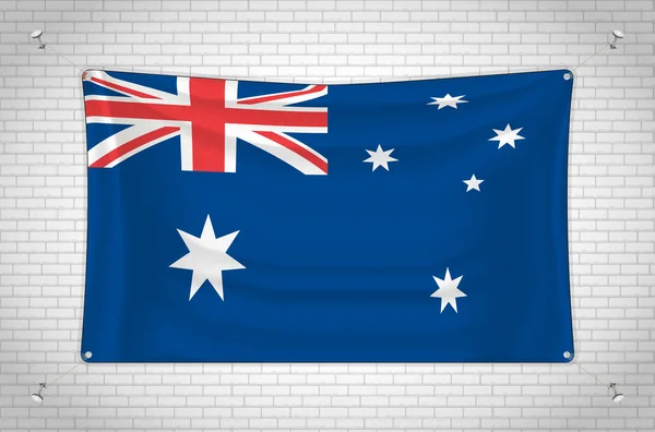 Avustralya Bayrağı Tuğla Duvarda Asılı Boyutlu Çizim Duvara Asılmış Bir — Stok Vektör