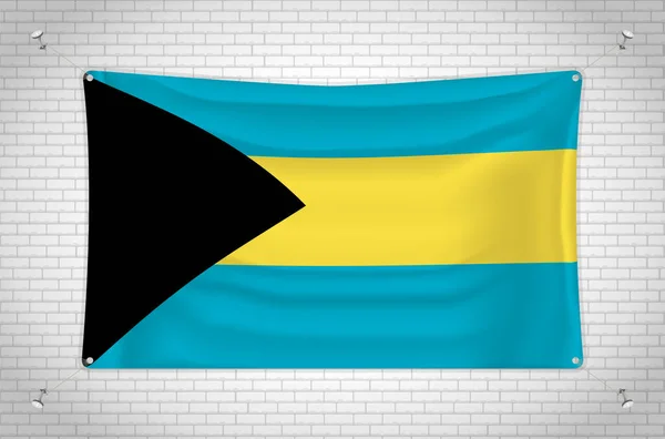 Bahamas Flag Hanging Brick Wall Drawing Flag Attached Wall Neatly — стоковый вектор