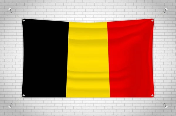 Belgium Flag Hanging Brick Wall Drawing Flag Attached Wall Neatly — Stock Vector
