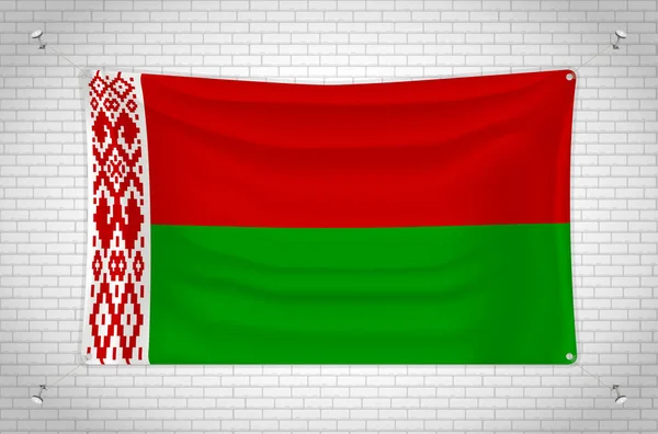 Belarus Flag Hanging Brick Wall Drawing Flag Attached Wall Neatly — стоковый вектор