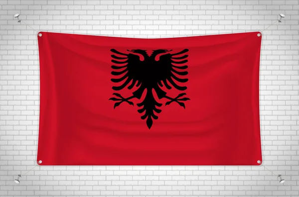 Albania Flag Hanging Brick Wall Drawing Flag Attached Wall Neatly — ストックベクタ