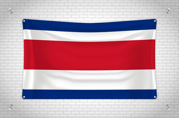 Costa Rica Flag Hanging Brick Wall Drawing Flag Attached Wall — Vector de stock