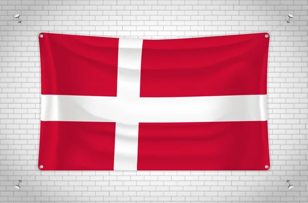 Denmark Flag Hanging Brick Wall Drawing Flag Attached Wall Neatly — ストックベクタ