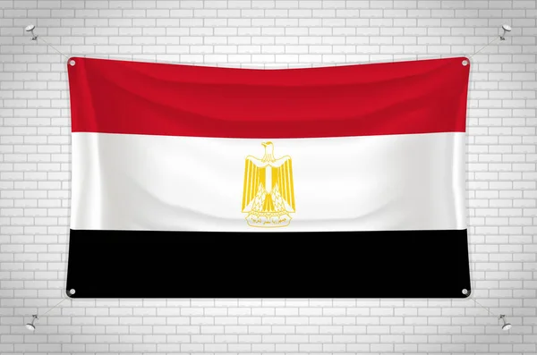 Egypt Flag Hanging Brick Wall Drawing Flag Attached Wall Neatly — Vetor de Stock