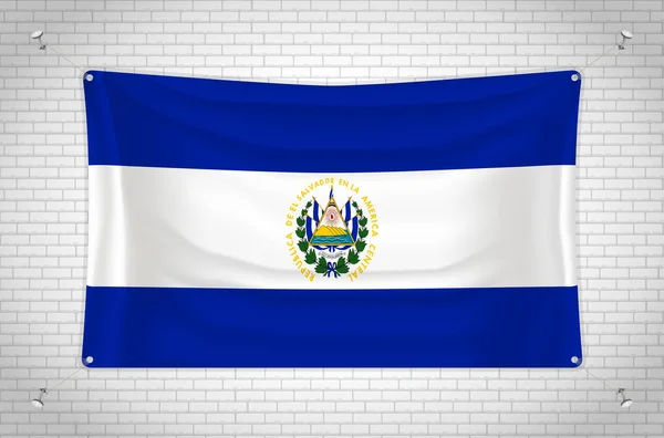 Salvador Flag Hanging Brick Wall Drawing Flag Attached Wall Neatly — Archivo Imágenes Vectoriales