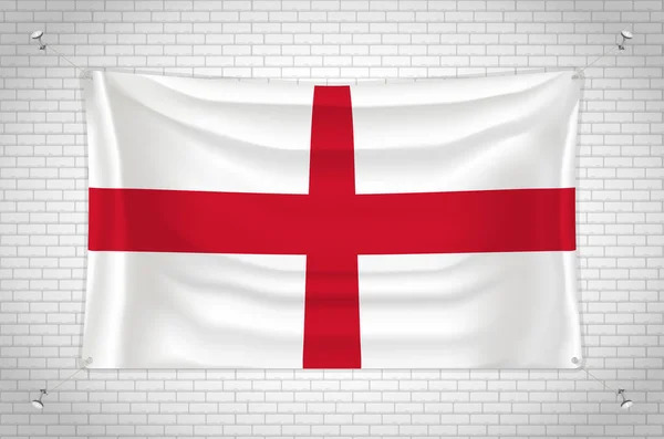 England Flag Hanging Brick Wall Drawing Flag Attached Wall Neatly — стоковый вектор