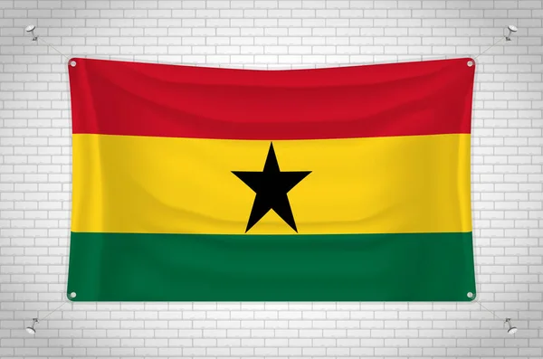 Ghanská Vlajka Visící Cihlové Zdi Kresba Vlajka Připevněná Zdi Úhledně — Stockový vektor