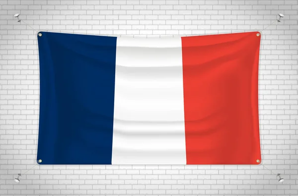 France Flag Hanging Brick Wall Drawing Flag Attached Wall Neatly — Vettoriale Stock