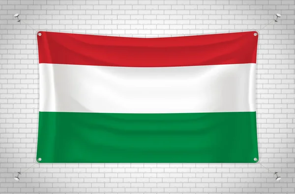 Hungary Flag Hanging Brick Wall Drawing Flag Attached Wall Neatly — Image vectorielle