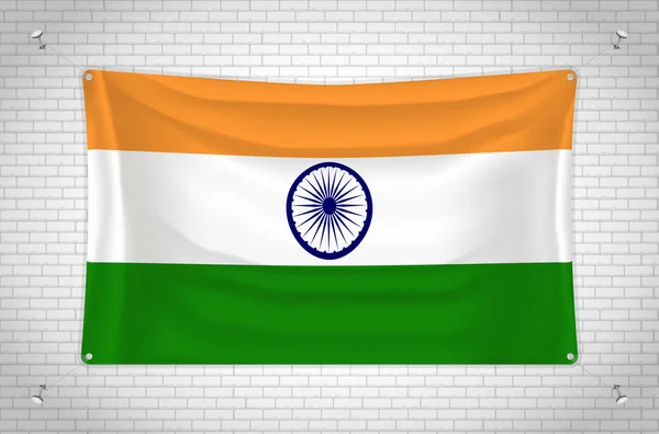 India Flag Hanging Brick Wall Drawing Flag Attached Wall Neatly — 스톡 벡터