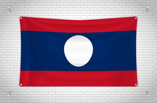 Laos Flag Hanging Brick Wall Drawing Flag Attached Wall Neatly — Image vectorielle