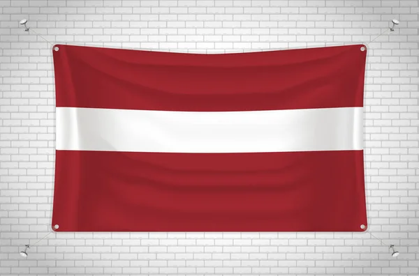 Latvia Flag Hanging Brick Wall Drawing Flag Attached Wall Neatly — ストックベクタ