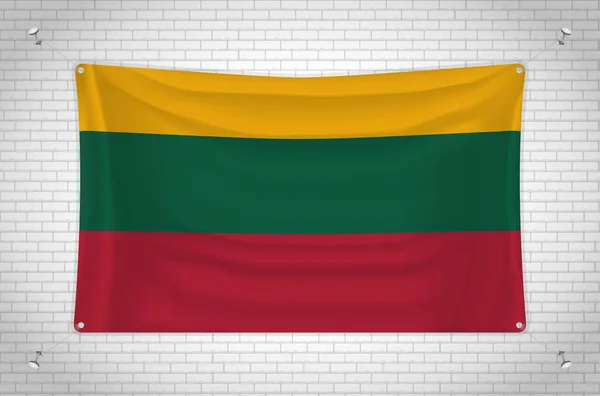 Lithuania Flag Hanging Brick Wall Drawing Flag Attached Wall Neatly — Image vectorielle