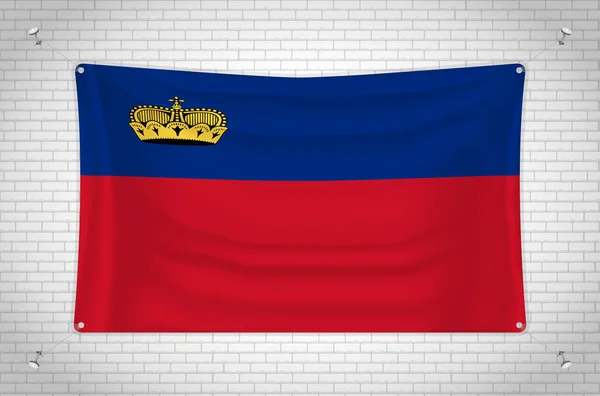 Liechtenstein Flag Hanging Brick Wall Drawing Flag Attached Wall Neatly — ストックベクタ