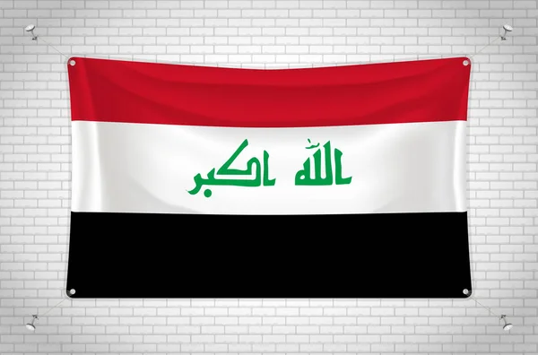 Прапор Іраку Висить Цегляній Стіні Малюнок Прапор Прикріплений Стіни Добре — стоковий вектор