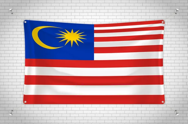 Malaysia Flag Hanging Brick Wall Drawing Flag Attached Wall Neatly - Stok Vektor