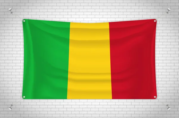Mali Flag Hanging Brick Wall Drawing Flag Attached Wall Neatly — Stock Vector