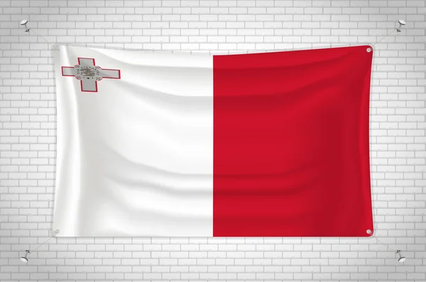 Malta Flag Hanging Brick Wall Drawing Flag Attached Wall Neatly — ストックベクタ