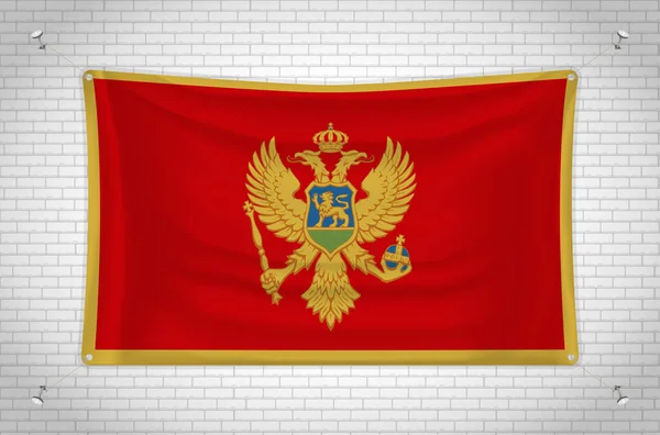 Montenegro Flag Hanging Brick Wall Drawing Flag Attached Wall Neatly — ストックベクタ