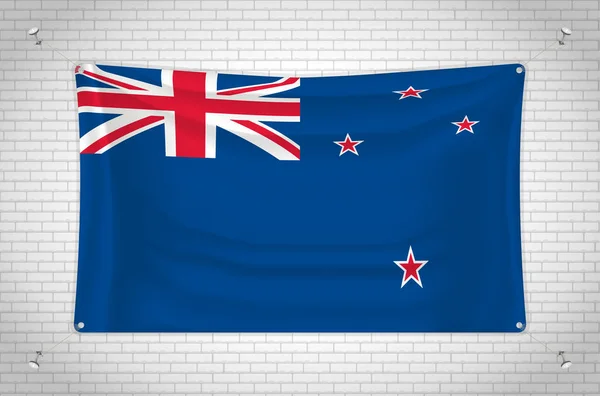 New Zealand Flag Hanging Brick Wall Drawing Flag Attached Wall — Stok Vektör