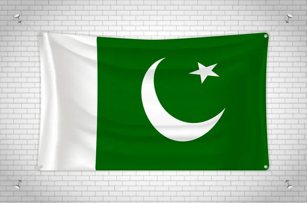 Pakistan Flag Hanging Brick Wall Drawing Flag Attached Wall Neatly — Stockvector