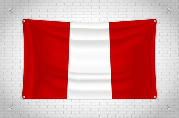 Peru Flag Hanging Brick Wall Drawing Flag Attached Wall Neatly — Vettoriale Stock