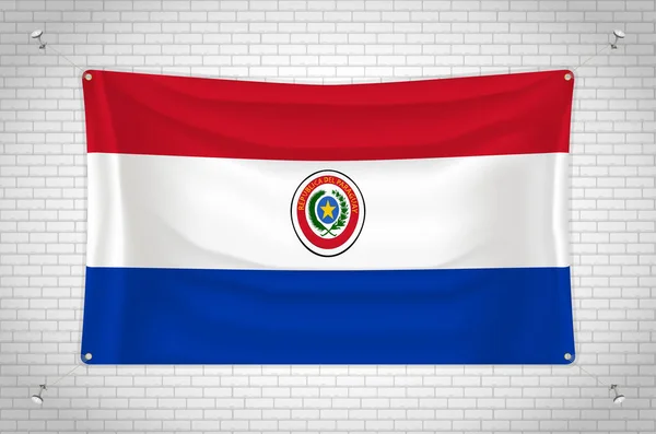 Paraguay Flag Hanging Brick Wall Drawing Flag Attached Wall Neatly — ストックベクタ