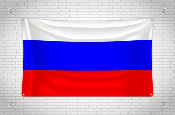 Russia Flag Hanging Brick Wall Drawing Flag Attached Wall Neatly —  Vetores de Stock