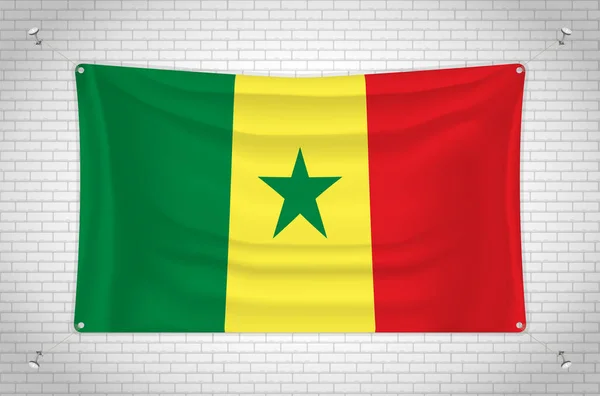 Senegal Flag Hanging Brick Wall Drawing Flag Attached Wall Neatly — Vetor de Stock