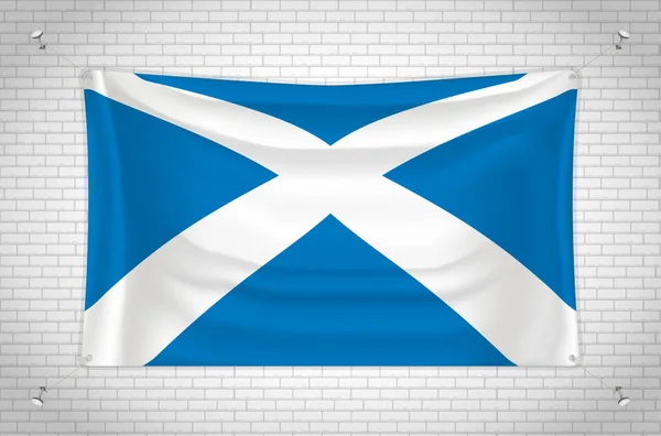 Scotland Flag Hanging Brick Wall Drawing Flag Attached Wall Neatly — 图库矢量图片
