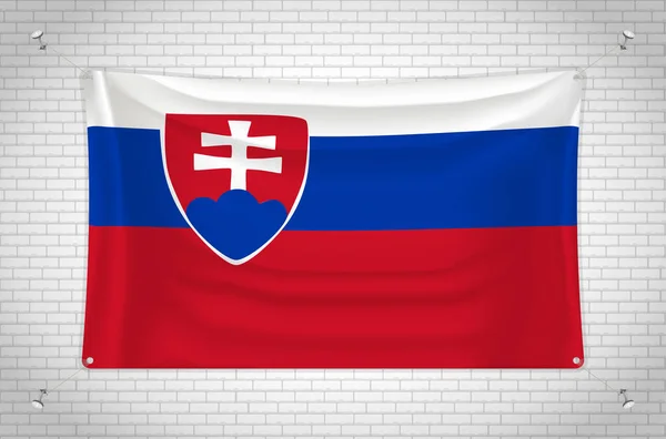 Slovakia Flag Hanging Brick Wall Drawing Flag Attached Wall Neatly — Stockvektor