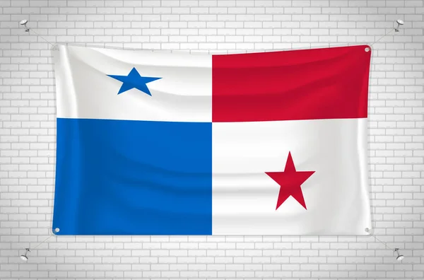 Panama Flag Hanging Brick Wall Drawing Flag Attached Wall Neatly — Vettoriale Stock