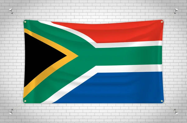 South Africa Flag Hanging Brick Wall Drawing Flag Attached Wall — Stockvector