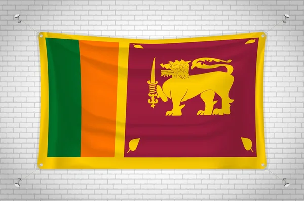 Sri Lanka Flag Hanging Brick Wall Drawing Flag Attached Wall — Vetor de Stock