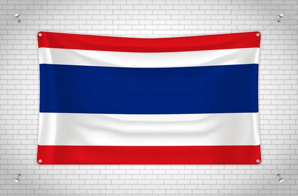 Thailand Flag Hanging Brick Wall Drawing Flag Attached Wall Neatly — Stockvector