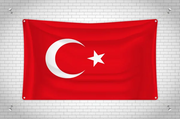 Turkey Flag Hanging Brick Wall Drawing Flag Attached Wall Neatly – Stock-vektor