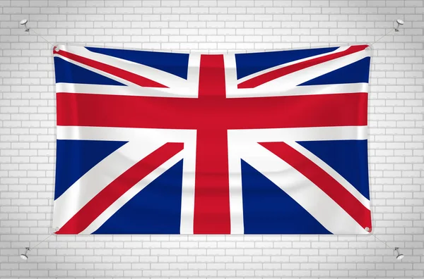 United Kingdom Flag Hanging Brick Wall Drawing Flag Attached Wall — 图库矢量图片
